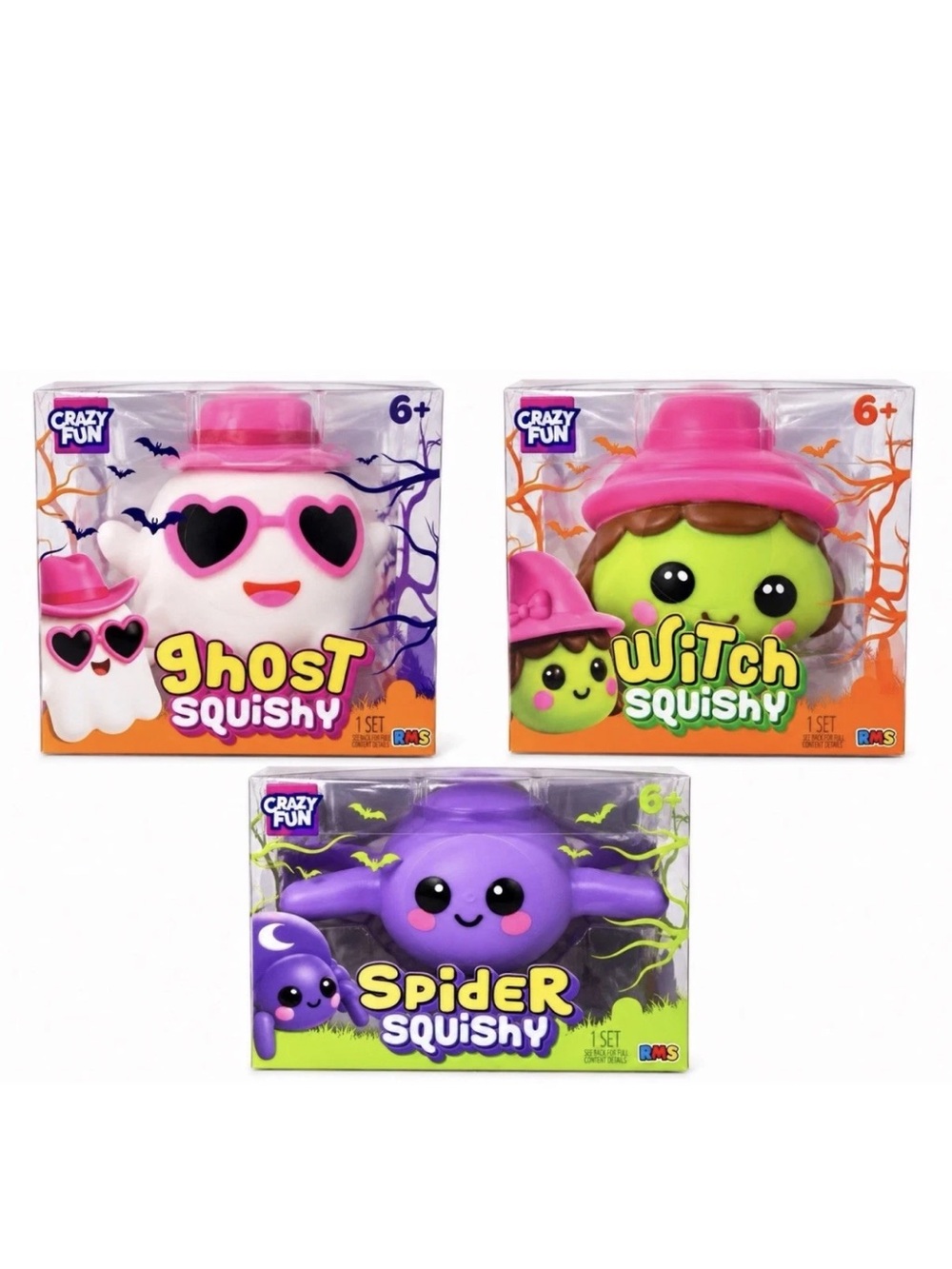 RMS JUMBO SQUISHY Crazy Fun Spider 🕷️,Witch 🧙‍♀️,Ghost 👻 3PC Lot Viral Halloween